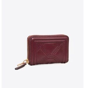 Tory Burch Burgundy Leather Wallet with Gold Accents